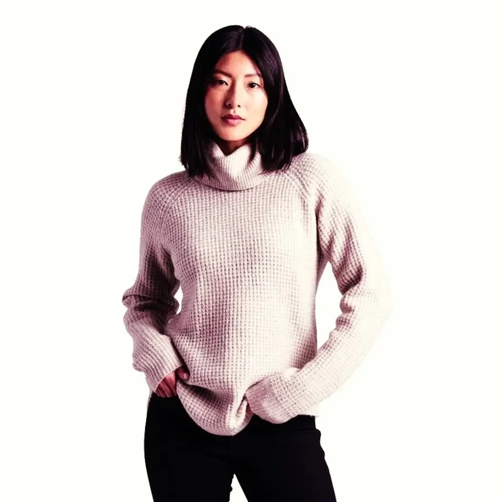Kuhl Women's Sienna Sweater Medium Pink Waffleknit Turtleneck Cozy Gorpcore